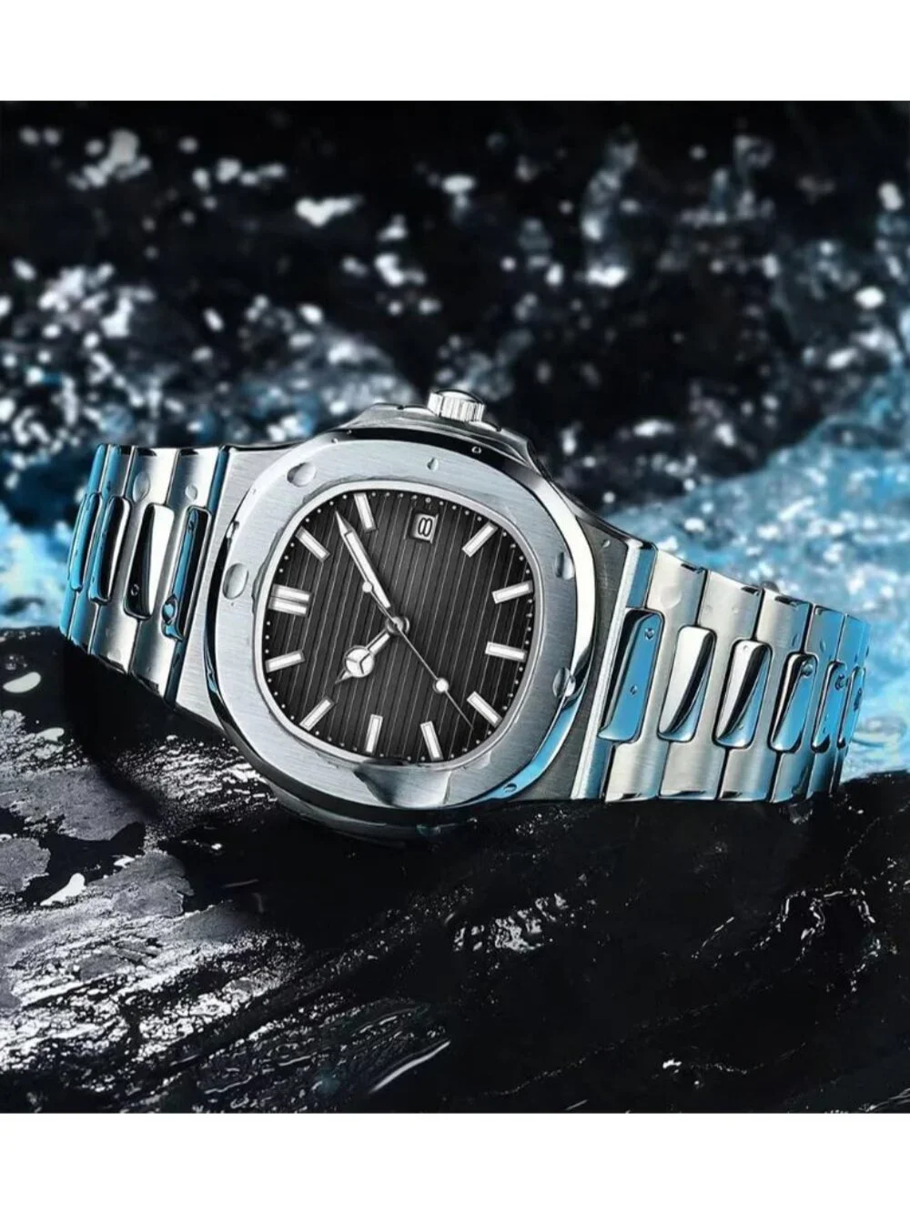Men's Black Stainless Steel Strap Quartz Movement Waterproof Date Wrist Watch